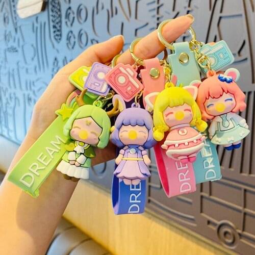 Cute Dreamy Bubble Blowing Girl Keychain Exquisite Jewelry Bag Car Pendant Key Chain for Women Girl Lovely Keyring Gifts