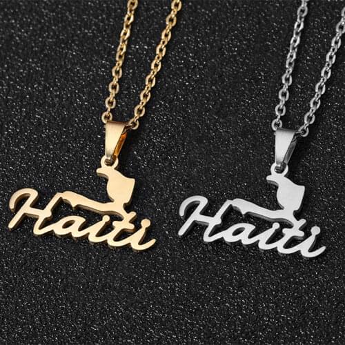 SONYA Stainless Steel HAITI Map Pendant Necklaces for Women Girls Lovers Engagement Jewellery Gold Color HAITI Jewelry Gifts