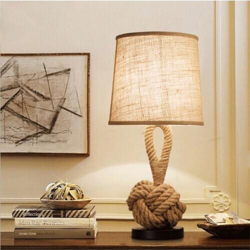 Industrial hemp table lamp bedside lamp retro personality creative LED table lamp bedroom study hotel room hemp rope decoration