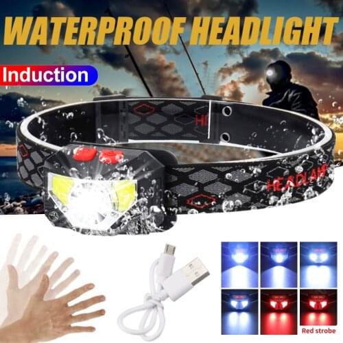 New LED Headlamp Rechargeable Motion Sensor Head Lamp Built-in Battery With USB Hands Free Headlight for Fishing Inspection