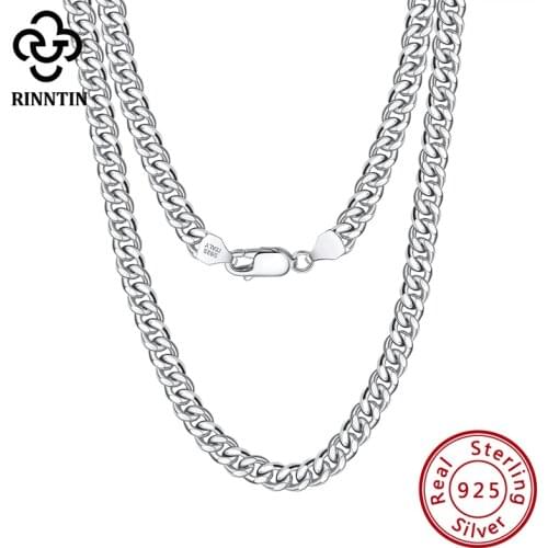 Rinntin Italian Genuine 925 Sterling Silver Width Solid Diamond-Cut Cuban Link Curb Chain Necklace for Men Women Jewelry SC36
