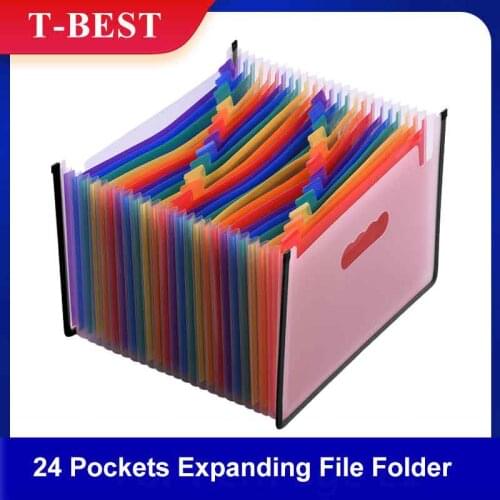 Expanding File Folder 24 Pocket File Organizer Rainbow Color Accordion Folders Colorful Blank Labels Portable A4 Letter Size