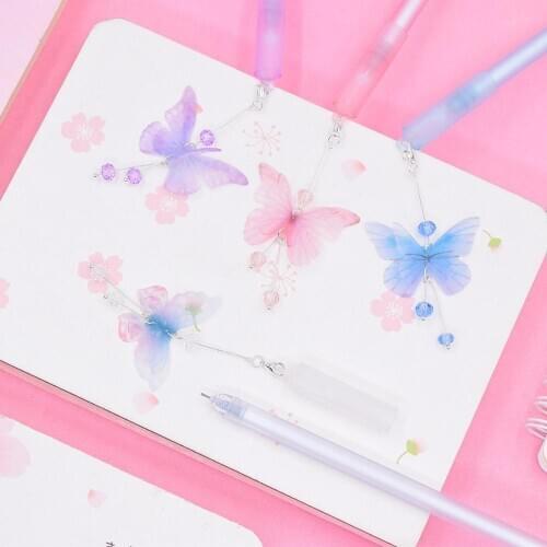 36 pcs/lot Butterfly Pendant Gel Pen Creative 0.5 mm black ink Neutral Pen School Office writing Supplies Promotional Gift