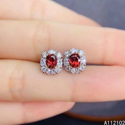 KJJEAXCMY 925 sterling silver inlaid natural garnet Support test of fashionable Chinese womens Flower Earrings