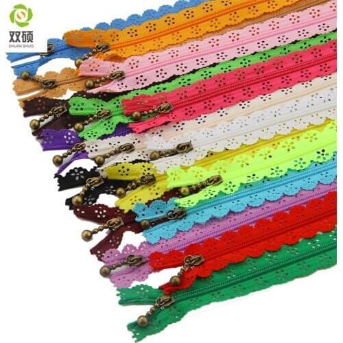 Shuan Shuo 20cm Length Close-End Nylon LACE Zipper For Sewing Dress DIY Handbag Bag Pencil Case and Craft 5pcs/bag