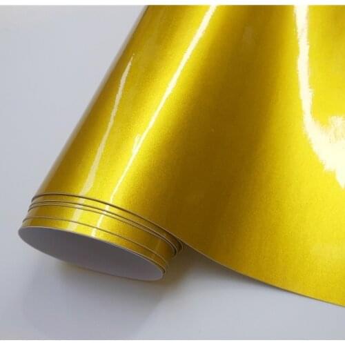 Super Glossy Metallic Gold Vinyl Wrapping Film Foil Car Sticker Sheet For Motor Computer Furniture Auto Graphic