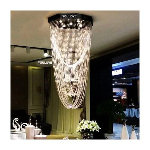 LED Modern Crystal Chandeliers Lights Fixture American Crystal Droplights Villa Long Home Indoor Lighting Club Hotel Parlor Lamp