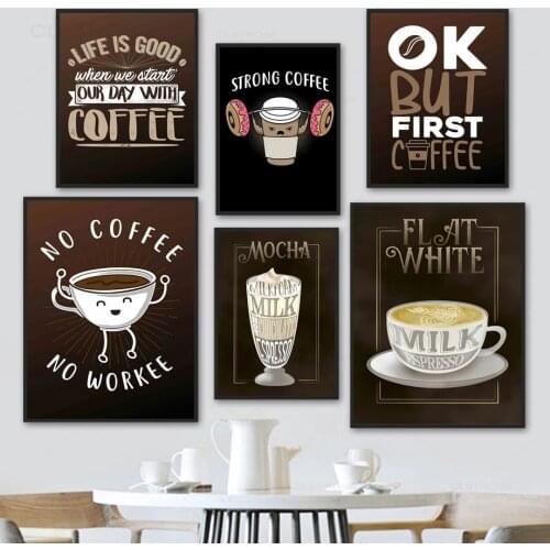 Nordic Vintage Coffee Poster Milk Coffee Mocha Abstract Cartoon Quotes Canvas Painting Kitchen Decoration Drink Wall Art Picture