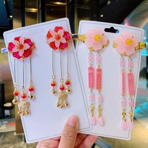 1set Chinese Hanfu tiara Long Hair Clips Women Hair Accessories Gold color Flower Crystal Headpiece Hairpin Women Jewelry