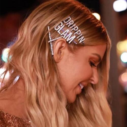 StoneFans Rhinestone Hair Pins Letter Barrettes DRIPPIN FEELINGS for Women Crystal Hair Clip Wedding Party Hair Jewelry Gift