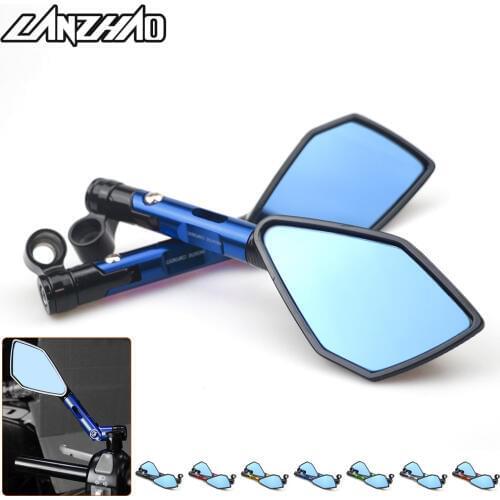 Universal CNC Aluminum Motorcycle Handlebar Rear View Mirrors Blue Anti-glare Mirror for Honda Yamaha Suzuki Scooter ktm