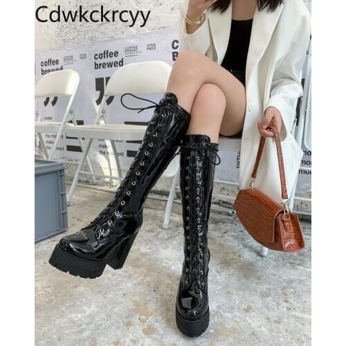Winter The New fashion Thick bottom Takato Martin boots black white red Sexy Lace High heels Women boots plush size 34-43
