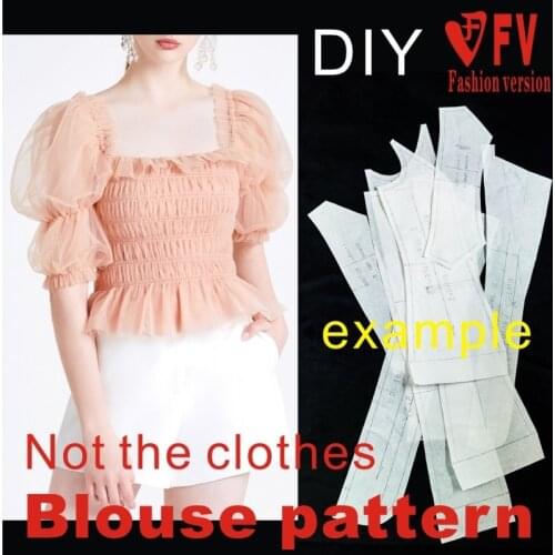 Ladies' elastic and tight-fitting puff sleeve shirt pattern sewing design drawing 1:1 garment pattern BCY-141