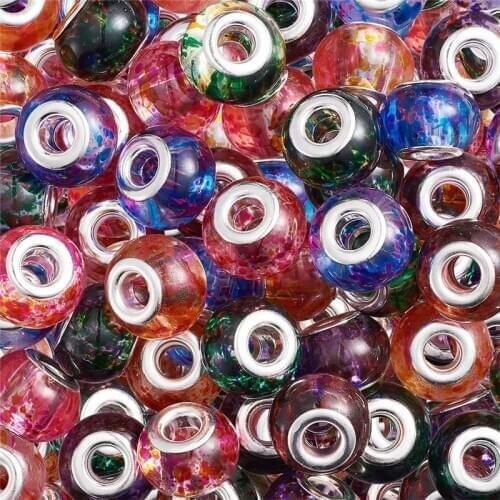 10Pcs 16MM Glass Large Hole Murano Beads Charms Bulk Fit Pandora Bracelet European for Jewelry Making Women DIY Hair Necklaces