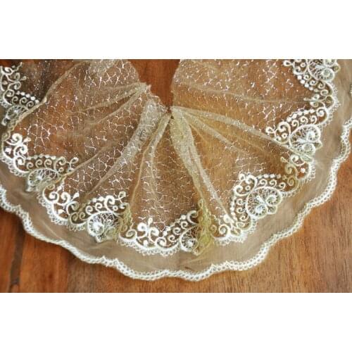 2Meters Flower Embroidery Lace Fabric Yellow Mesh Tulle For Women Dolls Dress Curtain Decoration 17cm Wide