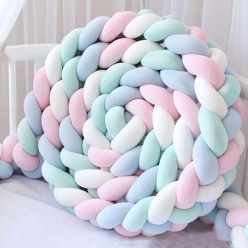 220cm Baby Bed Bumper Four Ply Knot Handmade Long Knotted Braid Weaving Plush Baby Protector Crib Infant Knot Pillow Room Decor