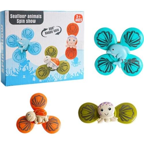 3PCS Baby Bath Spinning Top Toy Animal Hand Spinner Toys With Suction Cups Windmill Spinning Top Baby Stress Decompresssion Toys