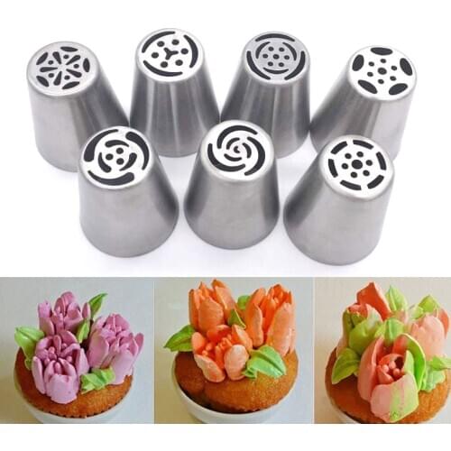 7 Pcs/Set Stainless Steel Russian Tulip Icing Piping Nozzles Tips Pastry Fondant Cake Cupcake Decorating Tools