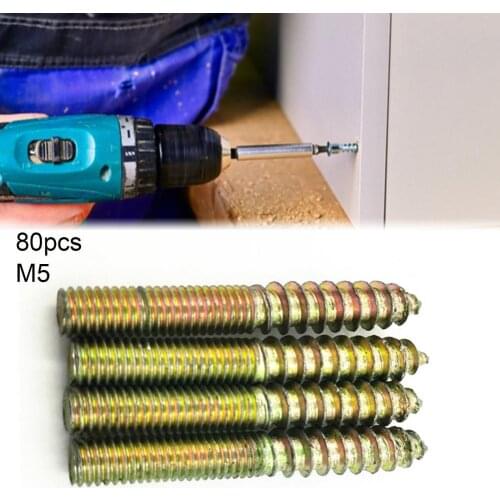 80Pcs M5 20-25mm Dual End Screws Uniform Hard Carbon Steel Assorted Self-tapping Hanger Bolt Kit for Sofa Repairing