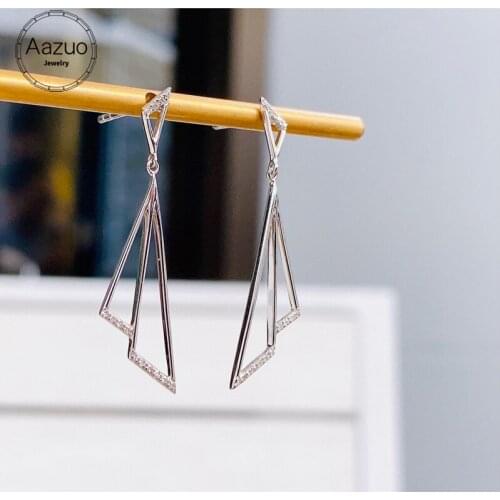 Aazuo Real 18K Solid White Gold Natrual Diamond 0.10ct Long Geometry Stud Earrings Gifted For Women Advanced Wedding Party Au750