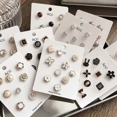 Brooch Pin Set Womens Small Brooch Pearl Rhinestones Lapel Pins Sweater Shirt Fixed Clothes Decoration Accessories Gift