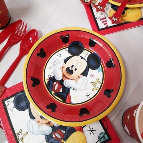 Disney Mickey Cartoon Theme Decorations Birthday Party Childrens Day Supplies Wedding Tableware Set Tablecloth Plate Spoon Cup