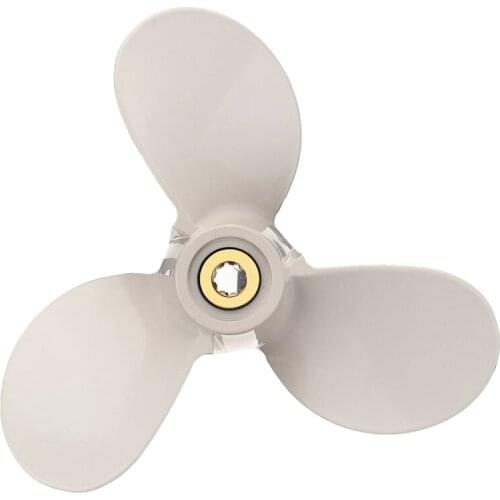 E0 6-45941-01 - El yamaha sailors with aluminum alloy outboard propeller 7 1/2 by 8 - Ba 4 to 6 HP 3 blade 9 spline tooth white