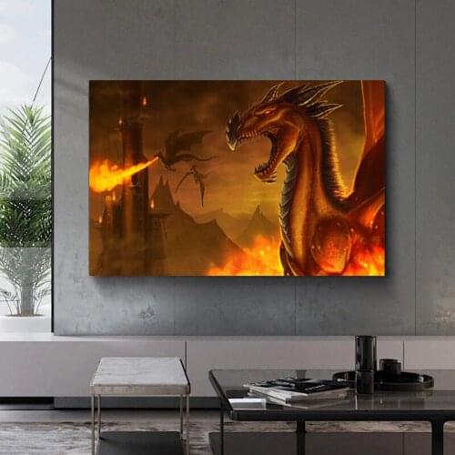 Fantasy Vintage Abstract Canvas Painting Wall Art Chinese Ancient Dragon Cultural Pictures for Living Room Home Decor Cuadros
