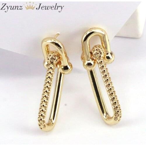 5 Pairs, Exquisite Cubic Zirconia Geometric Stud Earrings Gold Color Jewelry Earrings for Women Girls