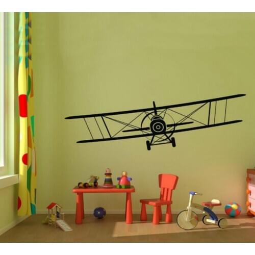 Giant Biplane Cartoon model Wall Art Stickers Vinyl Wall Decals Removable Great Dream Nursery Kids Room Home Decoration School