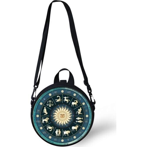 Gothic 12 Constellations Bag Mini Girl Boy Round Bag Women Black Shoulder Sac Circle Crossbody Wholesale Dropshiping