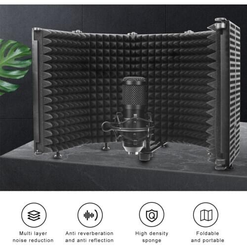 Microphone Isolation Shield 5-Panel Wind Screen for Recording Studio Foldable High-Density Absorbing Sponge