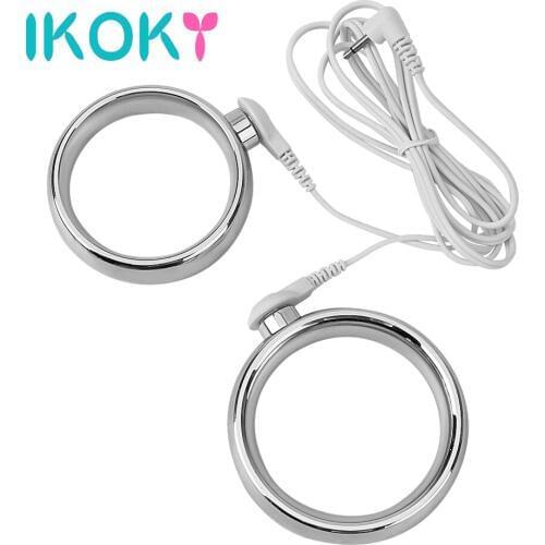 IKOKY Penis Rings Electric Shock Stainless Steel Cock Rings Sex Products Adult Games Sex Toys for Men Delay Ejaculation