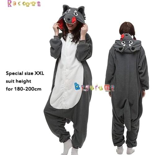 Extra Larg 180-200cm Unisex Animal Big Bad Wolf Fleece Adult Onesie Boy Girl Christmas Cosplay Winter Pajama Raccoon Kigurumi