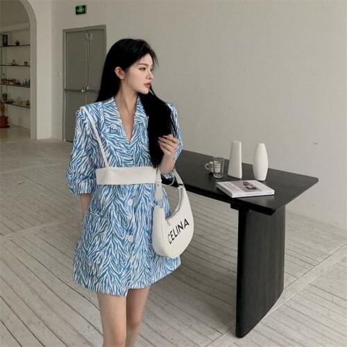 Two Piece Set Strap Top + Button Blazer Suit Summer Korean Office Ladies Long Zebra Striped Elegant Loose Coat Chaqueta Overcoat