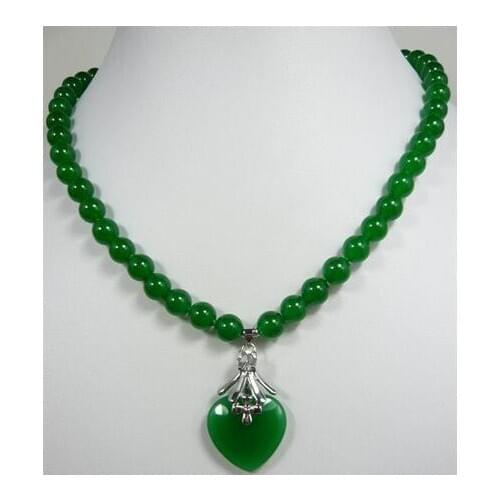 Beautiful 7-8mm green jade beads with green heart jade pendant necklace