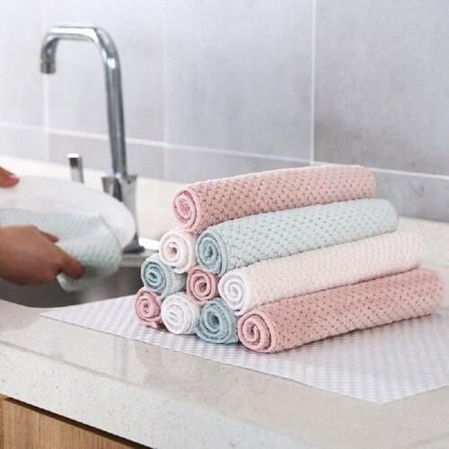 Kitchen Towel Soft Absorbent Clean Dish Cloth Sink Wipe Coral Fleece Wipping Rags Non Stick Oil Cleaning Towels Household Tool