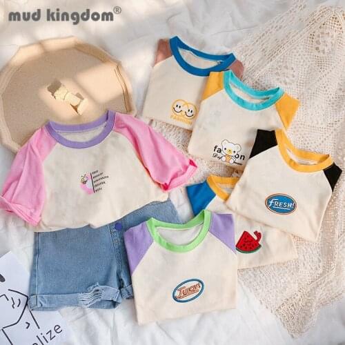 MudKingdom Boys Girls T-shirts Summer Patchwork Casual Cartoons Three Quarter Sleeve Tops For Kids Fashion Children Clothing