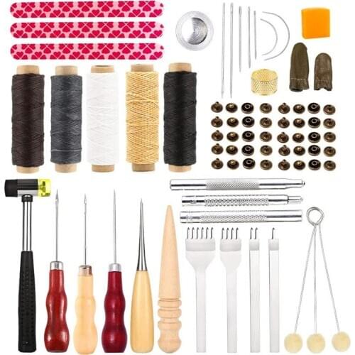 LMDZ Leather Sewing Repair Working Waxed Thread Cord Prong Punch Tools Hand Sewing Needles Awl for Leather Shoes Bag Tool Kit