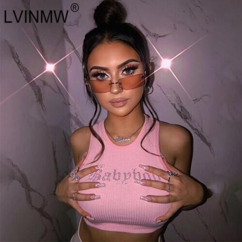 LVINWM Diamonds Slim Casual O Neck Sleeveless Tank Tops Women Letters Ribbed Solid Fashion Knitting Crop Top Summer Streetwear