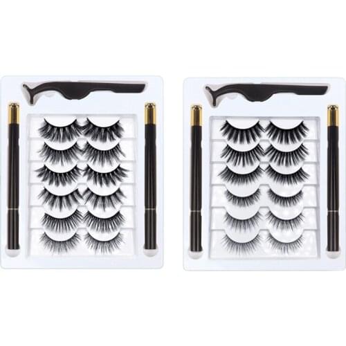 Magnetic Eyeliner And Eyelashes Kit 3D Magnetic Eyelashes Kit With 6 Pairs Reusable Eyelashes, Tweezers And Eyeliner