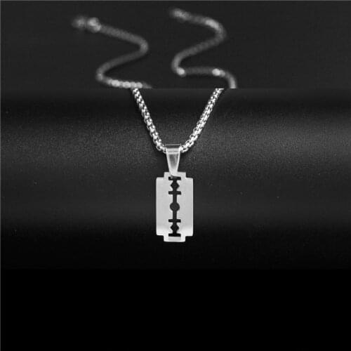 Yungqi Fashion Silver Color Stainless Steel Charm Razor Blades Pendant Necklaces Men Punk Male Shaver Shape Necklace Jewelry