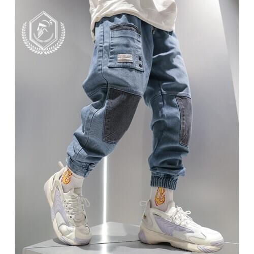 Men Fashion Loose Embroidery Safari Style Harem Jogger Denim Casual Ankle-Length Hip Hop Jeans