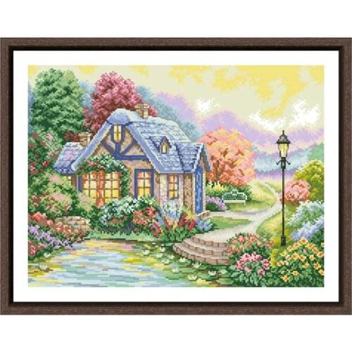 DreampatternSweet home cross embroidery kit flower garden pattern 18ct 14ct 11ct unprint canvas Cross-stitch DIY needlework