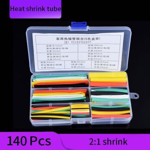 140pcs Heat Shrinkable Tube Kit Shrinking Assorted Polyolefin Insulation Sleeving 2:1 Wire Cable Sleeve Kit DIY Wire Repair