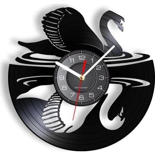 Swan Goose Shadow Art Wall Clock Made Out Of Vinyl Record Laser Etched Longplay Vinyl Album Record Animal Home Decor Wall Watch