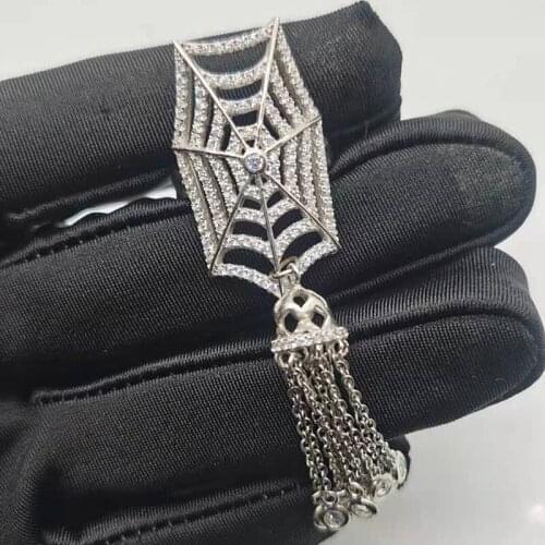 100% Brand New Solid 925 Sterling Silver Cubic Zirconia Finger Ring Tassel Chain Cocktail Ring Shell Pearl Wedding Party