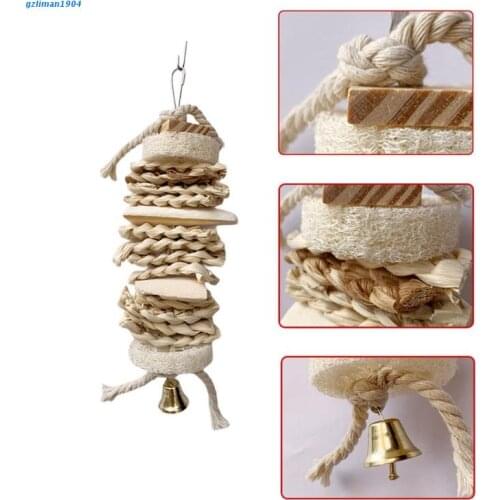 P15D Bird Chew Toy Parrot Training Toys for Grinding Loofah Cuttlebone Hang in Cage