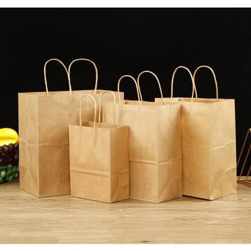 Kraft paper bag with handle solid color gift packaging bag shop clothes wedding Christmas party supplies handbag 100pcs