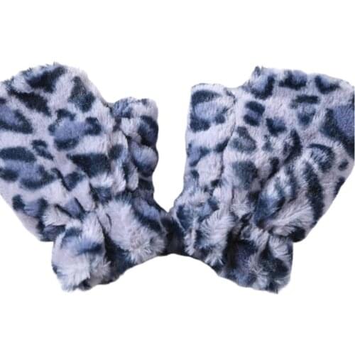 40GC Womens Winter Thicken Fluffy Plush Touch Screen Half Finger Gloves Vintage Leopard Typing Texting Warm Fingerless Mitten